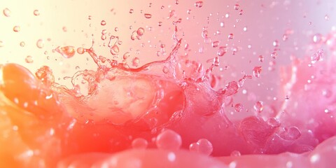 Wall Mural - Pink Liquid Splash with Droplets and Bubbles