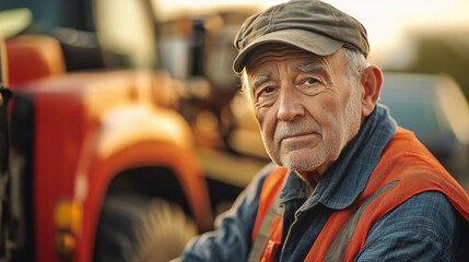 A dashing elderly man working on roadside towing service. Roadside assistance idea.