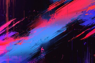 Poster - Abstract blue, red, and purple background with interlaced digital Distorted Motion glitch effect. Nineties rave aesthetic techno neon colors.