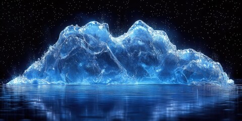 Poster - A Glowing Blue Iceberg Under a Starry Night Sky