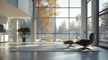 Aufkleber - interior design of a room in a new building with large windows : Generative AI