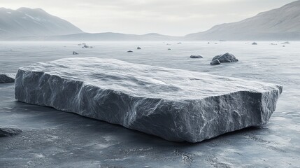 Wall Mural - A large rock sits on a frozen lake