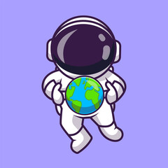 Wall Mural - Cute Astronaut Floating With Earth Globe Planet Cartoon 
Vector Icon Illustration. Science Technology Icon Concept 
Isolated Premium Vector. Flat Cartoon Style