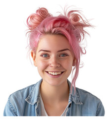 Sticker - PNG Smiling woman with pink hair