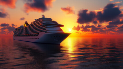 cruise ship at sunset. dusk at the sea. cruise liner
