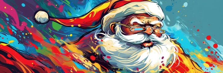 Wall Mural - A street art style illustration of Santa Claus, using bold colors and dynamic brushwork to capture the energy and excitement of the holiday