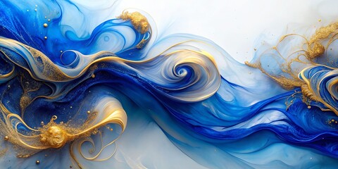 Wall Mural - Abstract sapphire and gold ink swirls with silver accents , abstract, sapphire, gold, ink, swirls, silver, accents