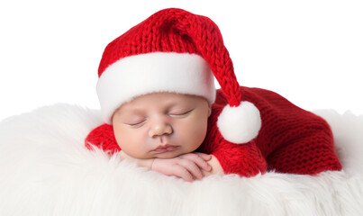 Sticker - PNG Baby in Santa newborn sleeping portrait.