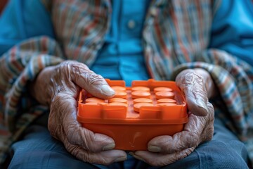 Wall Mural - an elderly man with a box of pills