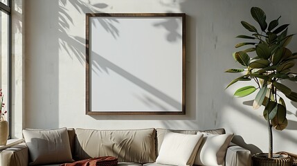 Aufkleber - Blank picture frame mockup on a wall Square orientation Artwork template in interior design : Generative AI