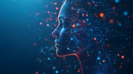 Poster - A digital twin of a person surrounded by floating data points continuously learning and adapting to new information and insights for personal growth and transformation
