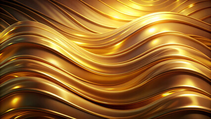 Wall Mural - Shimmering golden waves create a luxurious and elegant abstract background. Flowing golden waves with glowing lights evoke shining Golden texture background 