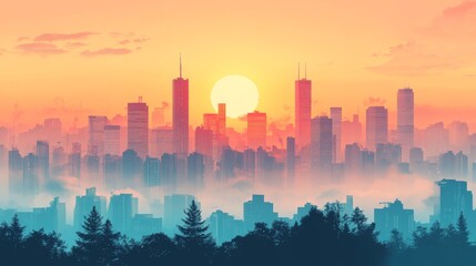 Wall Mural - Smart Cities with AI-Optimized Air Quality Management: A city skyline with sensors monitoring and controlling air pollution, all managed by AI.