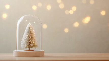 Festive Christmas tree in a snow dome with a blurred bokeh background Ideal for holiday greetings festive designs or winter visuals