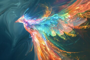 Wall Mural - An abstract holographic phoenix rising, with feathers made of light.