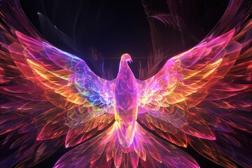 Wall Mural - An abstract holographic phoenix rising, with feathers made of light.