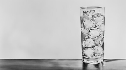 Poster - A tall glass of water with ice cubes