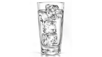 Poster - A tall glass of water with ice cubes