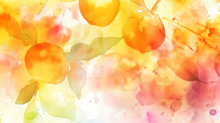 Wall Mural - A painting of oranges and leaves with a watercolor effect