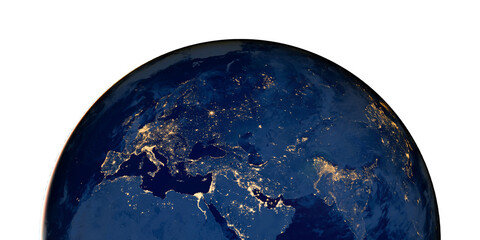 Wall Mural - planet earth photo at night on png background, city lights of africa, europe, and the middle east fr