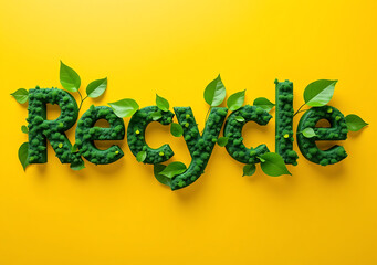 Canvas Print - Recycle text with green elements on yellow