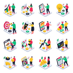 Canvas Print - Set of Business Activities Isometric Illustrations

