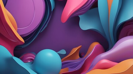 Poster - digital abstract artwork featuring a dynamic composition of swirling shapes and spheres, vibrant mix of flowing curves and rounded forms, creating a sense of movement and depth