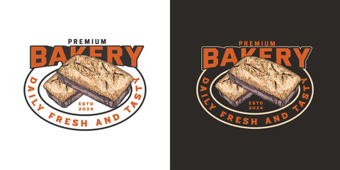 Wall Mural - Bakery vintage hand-drawn logo design vector for restaurant or cafe