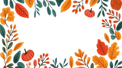 Sticker - A festive autumn frame with colorful leaves, cornucopia, and harvest motifs, perfect for a Thanksgiving theme 