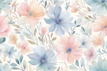 Wall Mural - A soft floral pattern in pastel colors with a watercolor effect, Ai Generated