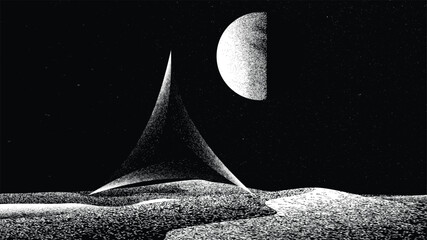 Wall Mural - stars and exoplanet in outer space. futuristic landscape, with noise texture . night landscape with 