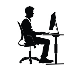 Wall Mural - Silhouette of a man working on a computer in an ergonomic office chair.