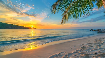 Tropical beach with palm on beautiful sandy beach in Phu Quoc island Vietnam sunset sky This is one of the best beaches of Vietnam : Generative AI