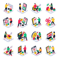 Canvas Print - Pack of Ecommerce and Shopping isometric illustration 
