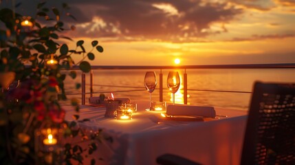 Wall Mural - a table for two for a romantic dinner on the roof of the building against the backdrop of day