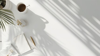 Stylish White Minimalist Workspace with Notepad and Text Area