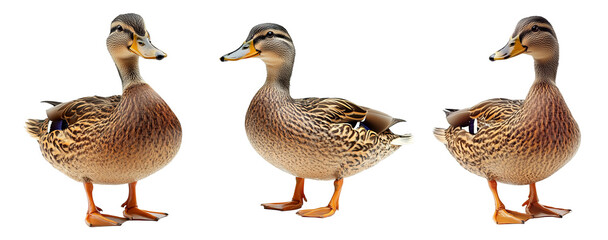 Brown ducks with detailed feather patterns realistic wildlife animal portrait transparent background