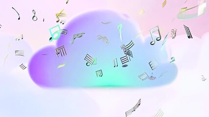Poster - Colorful Musical Notes Floating Around a Cloud Against a Pastel Sky Generative AI