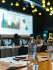 Leinwandbilder - A professional speaker leads a financial seminar, engaging an audience in a modern conference room, with graphics projected on a large screen. Generative AI