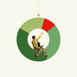 © master1305 - Businessman with tablet sitting inside round graph. Focus on efficiency and productivity. analysis and strategy. Contemporary art collage. Concept of business, winter holidays, creativity. Christmas