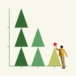 © master1305 - Var chart of Christmas trees symbolizing business growth. Man placing red star atop smallest tree, blending corporate success with festive celebration. Contemporary art collage. Concept of business