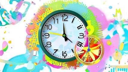 Poster - Colorful Clocks Surrounded by Vibrant Splashes of Paint Generative AI
