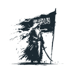 Wall Mural - The bedouin with Saudi Arabia Flag. National day illustration. Vector.
