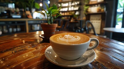 Wall Mural - Cappuccino on the table in the cafe ready to drink