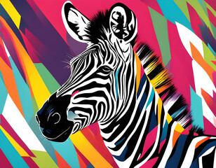 Wall Mural - colorful zebra head with cool isolated pop art style background