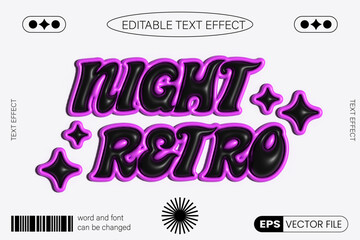 Poster - Night retro black and pink ed glossy inflated editable vector text effect. Retro y2k style chrome text