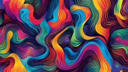 Wall Mural - Abstract, vibrant pattern with flowing, wave-like shapes. The colors are intense and psychedelic