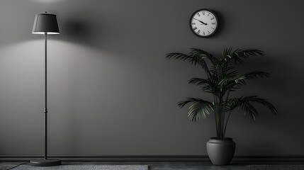 Aufkleber - Grey empty room with black clock lamp and niche carpet style office style : Generative AI