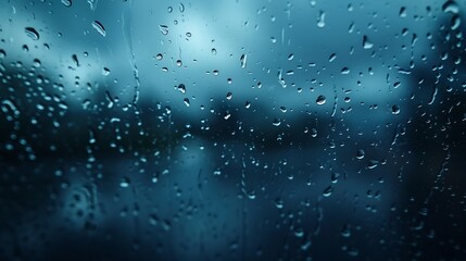 Leinwandbilder - Rain drops on the window surface dark blue clouds visible through the rain Rainy background : Generative AI