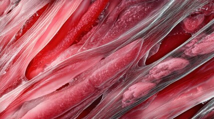 Poster - This magnified view showcases the complex cellular arrangement and textures found in a biological cross-section, highlighting vibrant red hues and intricate patterns